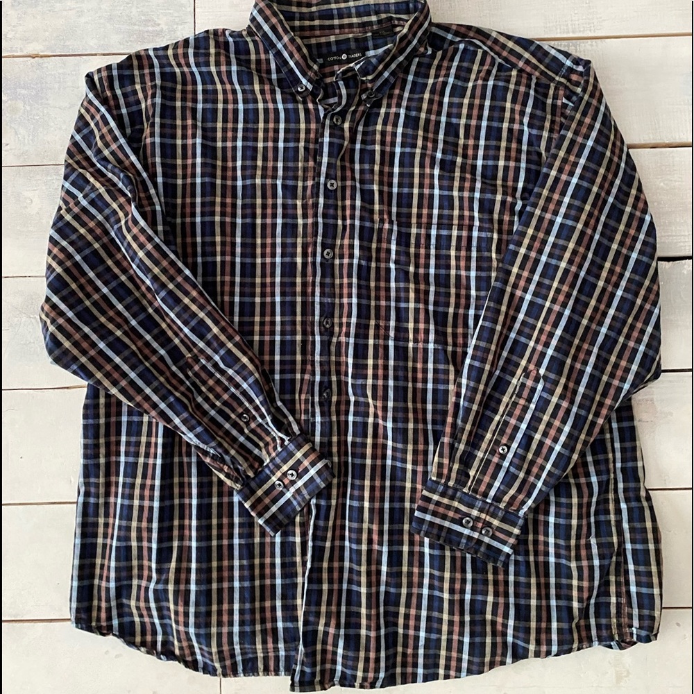 Cotton Traders Men's Button Up LS Cotton Casual Shirt - 2XL - Blue Plaid